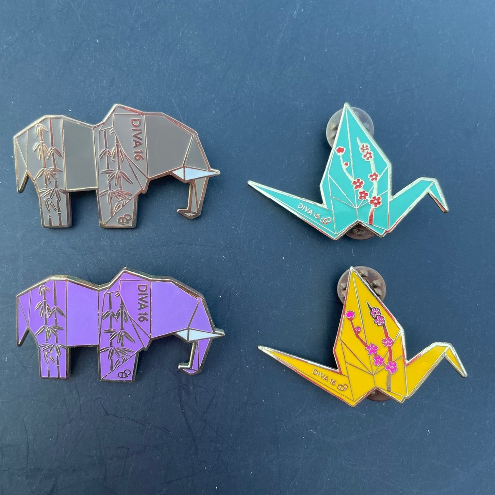 Destination Imagination 2016 Origami Elephant Crane Enamel Pin Set 4pc DIVA